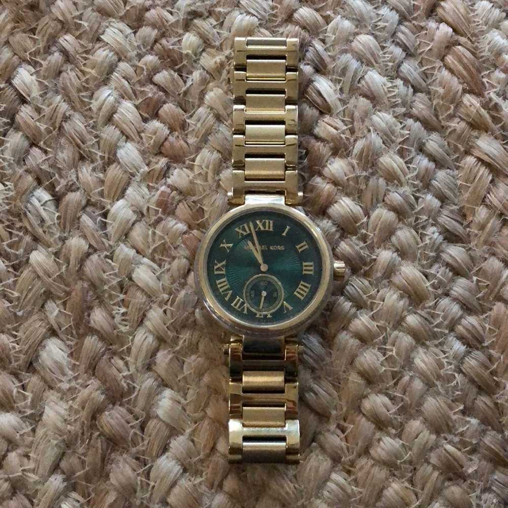 Michael Kors Gold Tone Bracelet Watch with Teal Dial